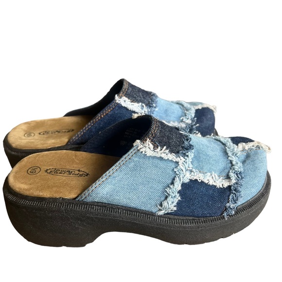 LOWER EAST SIDE Shoes - Vintage Y2K Patchwork Denim Fringe Chunky Clogs. Lower East Side. Size: 6.5